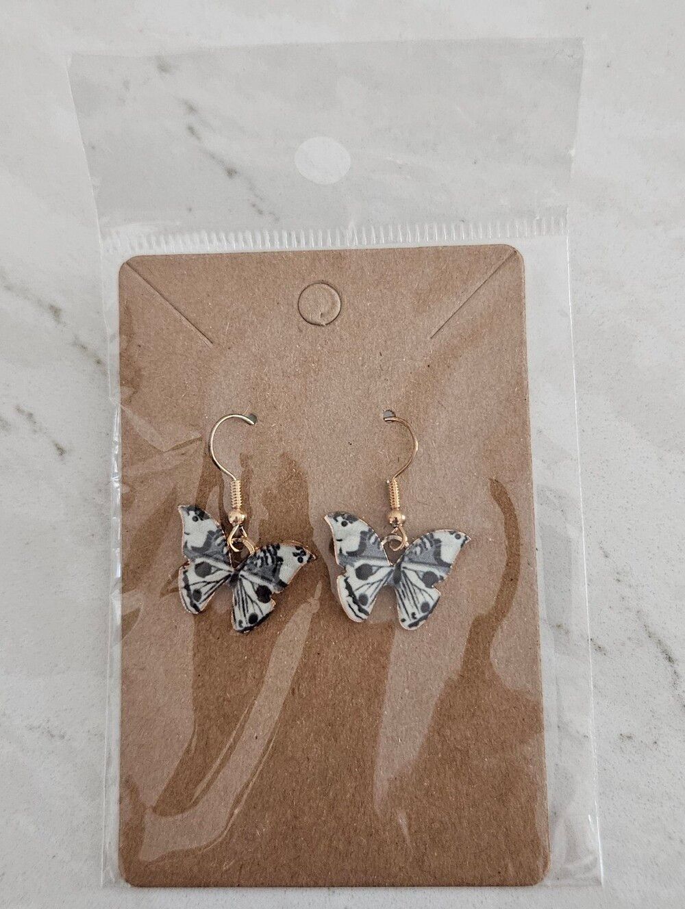 Butterfly Dangle Earrings in Black Gray and White
